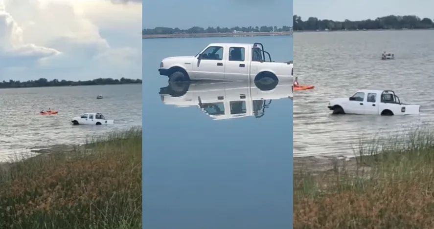 Una camioneta terminó adentro de la laguna de Chascomús
