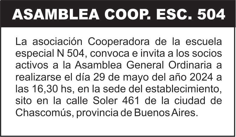 Asamblea asociación Cooperadora de la escuela especial N 504