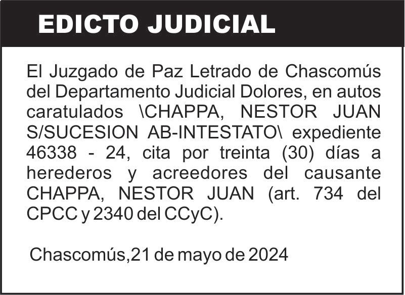 EDICTO\CHAPPA, NESTOR JUAN S/SUCESION AB-INTESTATO