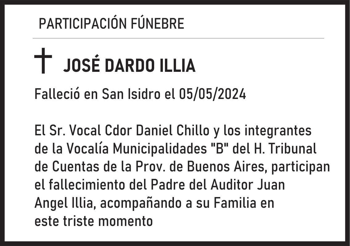 PARTICIPACIÓN FÚNEBRE – JOSE DARDO ILLIA