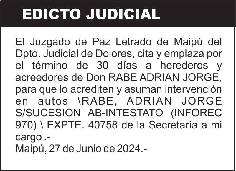 RABE, ADRIAN JORGE S/SUCESION AB-INTESTATO
