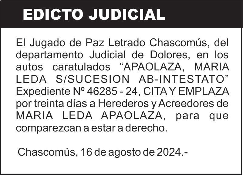 APAOLAZA, MARIA LEDA S/SUCESION AB-INTESTATO