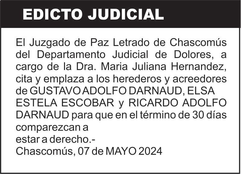 GUSTAVO ADOLFO DARNAUD, ELSA ESTELA ESCOBAR y RICARDO ADOLFO DARNAUD