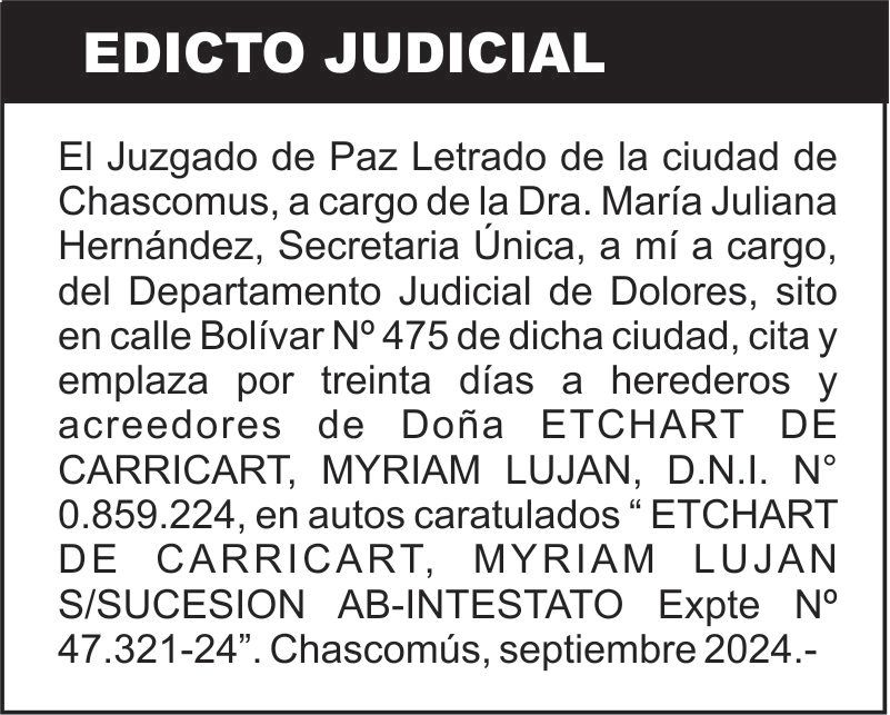 ETCHART DE CARRICART, MYRIAM LUJAN S/SUCESION AB-INTESTATO