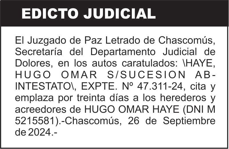 HAYE, HUGO OMAR S/SUCESION AB-INTESTATO