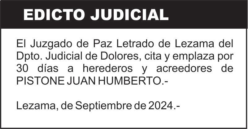Edicto: PISTONE JUAN HUMBERTO