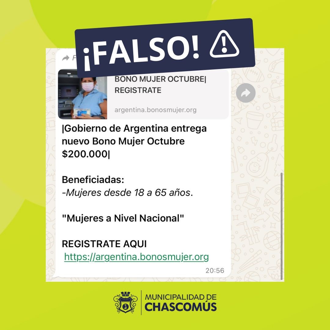 Alerta por estafa virtual en Chascomús: Falsa oferta de “Bono Mujer”