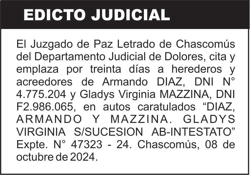 DIAZ, ARMANDO Y MAZZINA. GLADYS VIRGINIA S/SUCESION AB-INTESTAT