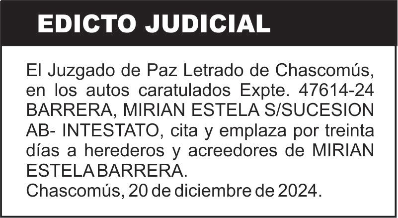BARRERA, MIRIAN ESTELA S/SUCESION AB- INTESTATO