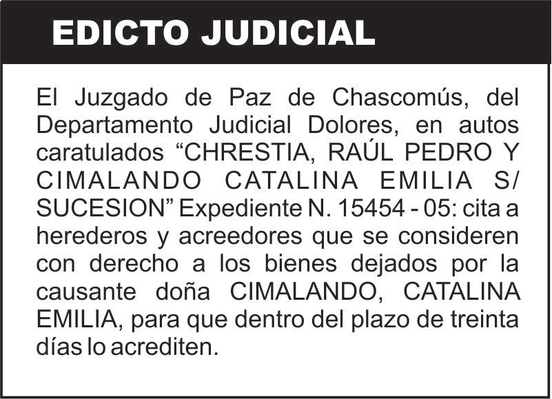 “CHRESTIA, RAÚL PEDRO Y CIMALANDO CATALINA EMILIA S/ SUCESION”