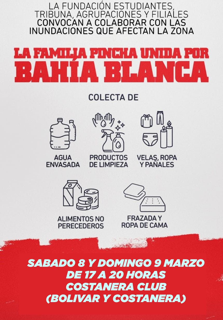 Colecta Solidaria de la filial local de Estudiantes para los inundados de Bahía Blanca