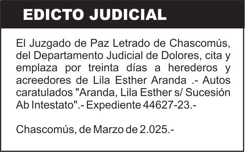 “Aranda, Lila Esther s/ Sucesión Ab Intestato”