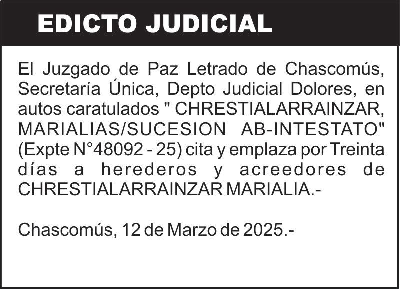 CHRESTIALARRAINZAR, MARIALIAS/SUCESION AB-INTESTATO