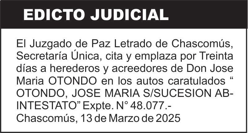 OTONDO, JOSE MARIA S/SUCESION AB-INTESTATO
