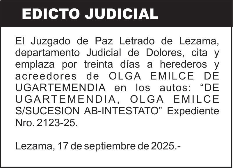 DE UGARTEMENDIA, OLGA EMILCE S/SUCESION AB-INTESTATO