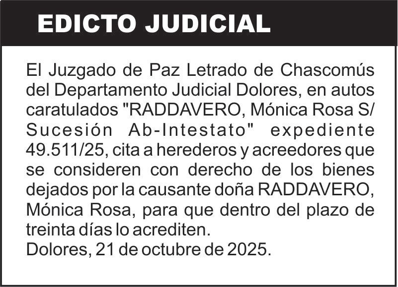 RADDAVERO, Mónica Rosa S/ Sucesión Ab-Intestato