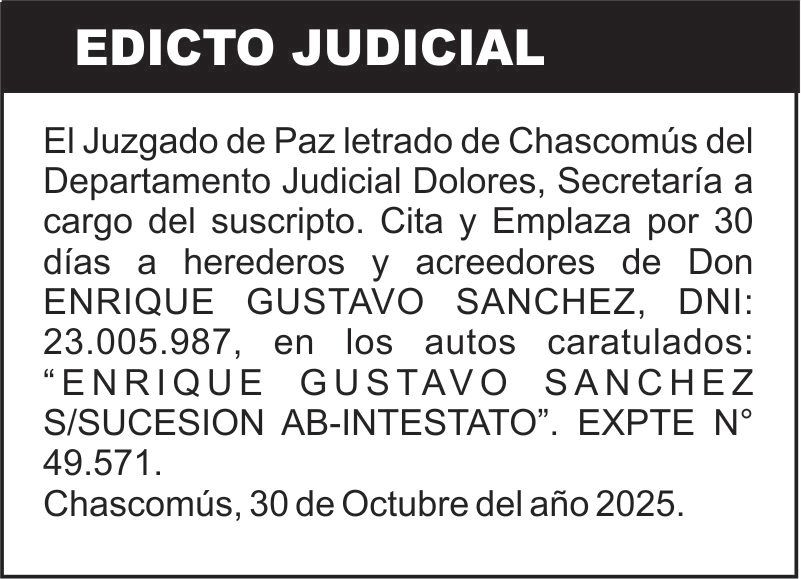 ENRIQUE GUSTAVO SANCHEZ S/SUCESION AB-INTESTATO