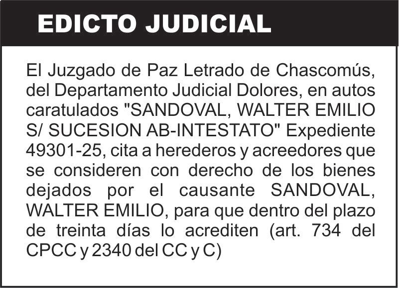 SANDOVAL, WALTER EMILIO S/ SUCESION AB-INTESTATO