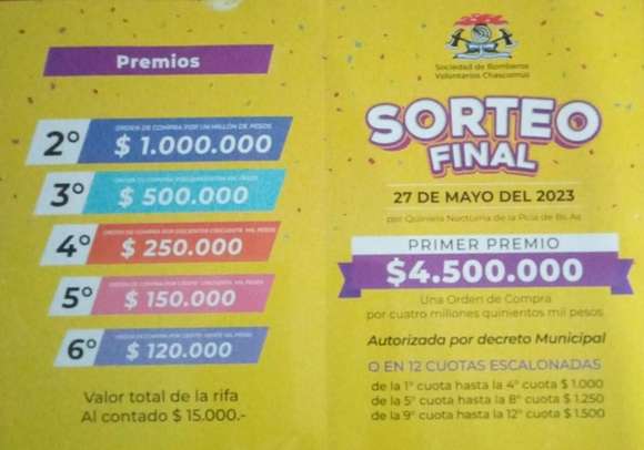 Ya está a la venta la Rifa Anual de los Bomberos Voluntarios de Chascomús
