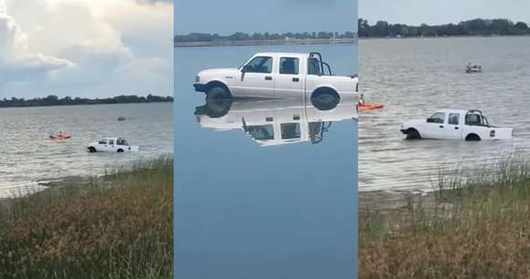 Una camioneta terminó adentro de la laguna de Chascomús