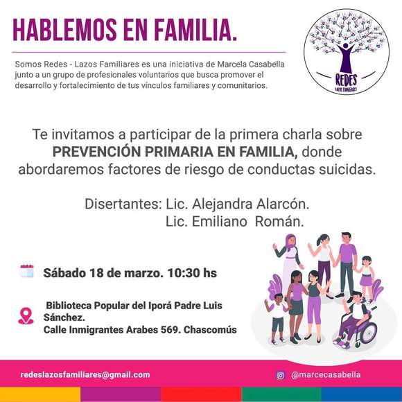 SALUD MENTAL: Hoy se realizará la primera charla sobre “Prevención primaria en familia”
