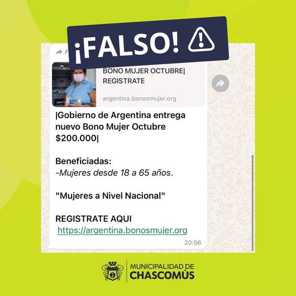 Alerta por estafa virtual en Chascomús: Falsa oferta de “Bono Mujer”