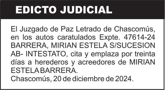 BARRERA, MIRIAN ESTELA S/SUCESION AB- INTESTATO
