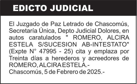 “ROMERO, ALCIRA ESTELA S/SUCESION AB-INTESTATO”