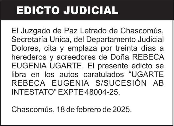 “UGARTE REBECA EUGENIA S/SUCESIÓN AB INTESTATO”