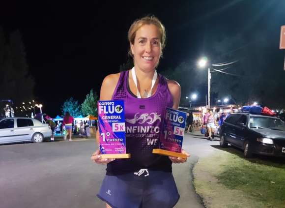 Mili Luque se impuso en la categoría Damas de la carrera Fluo Nocturna en San Miguel del Monte