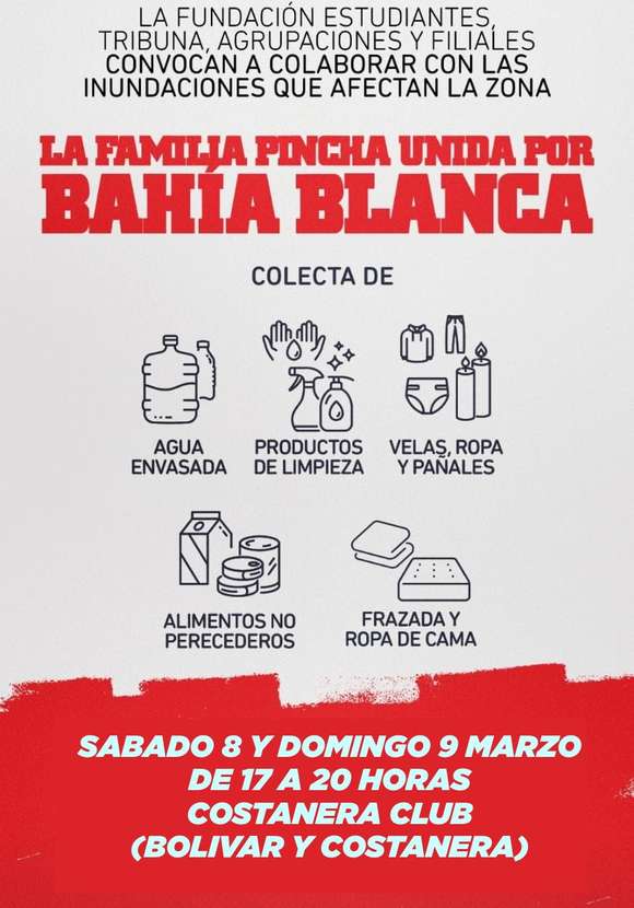Colecta Solidaria de la filial local de Estudiantes para los inundados de Bahía Blanca