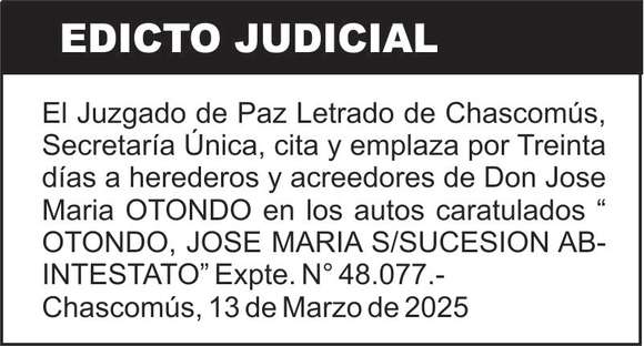 OTONDO, JOSE MARIA S/SUCESION AB-INTESTATO