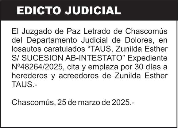 “TAUS, Zunilda Esther S/ SUCESION AB-INTESTATO”