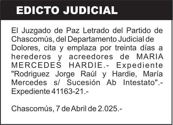 Rodriguez Jorge Raúl y Hardie, María Mercedes s/ Sucesión Ab Intestato
