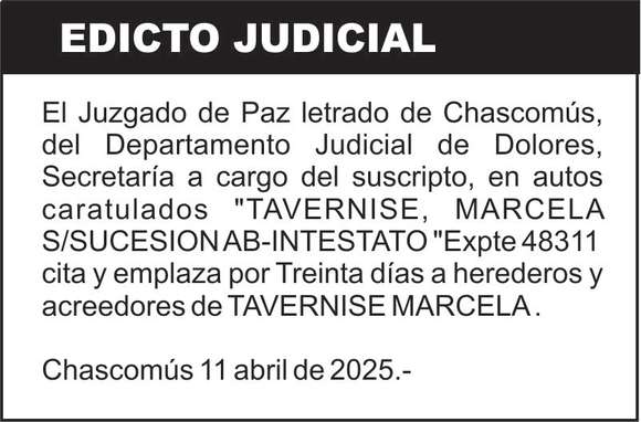 TAVERNISE, MARCELA S/SUCESION AB-INTESTATO