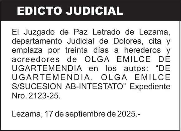 DE UGARTEMENDIA, OLGA EMILCE S/SUCESION AB-INTESTATO