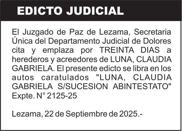 LUNA, CLAUDIA GABRIELA S/SUCESION ABINTESTATO