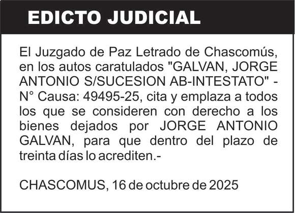 GALVAN, JORGE ANTONIO S/SUCESION AB-INTESTATO
