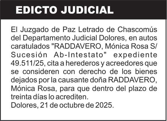RADDAVERO, Mónica Rosa S/ Sucesión Ab-Intestato