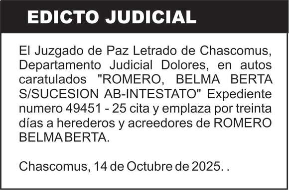 ROMERO, BELMA BERTA S/SUCESION AB-INTESTATO