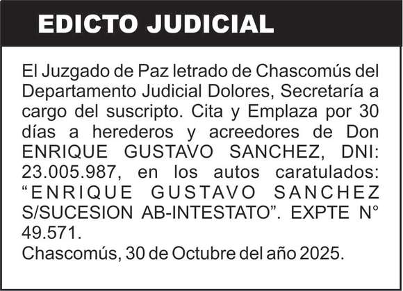 ENRIQUE GUSTAVO SANCHEZ S/SUCESION AB-INTESTATO