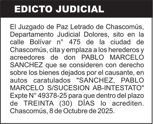 SANCHEZ, PABLO MARCELO S/SUCESION AB-INTESTATO