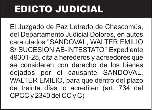 SANDOVAL, WALTER EMILIO S/ SUCESION AB-INTESTATO