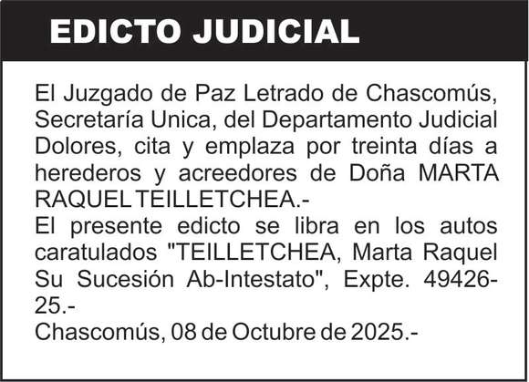 TEILLETCHEA, Marta Raquel Su Sucesión Ab-Intestato